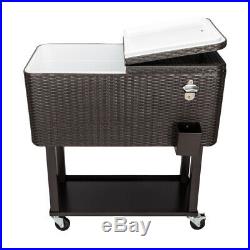Rattan 80QT Party Patio Furniture Rolling Cooler Cart Ice Beer Picnic Chest Cool