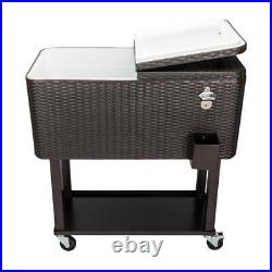 Rattan 80QT Party Patio Rolling Cooler Cart Ice Beer Beverage Chest