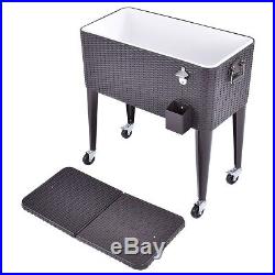 Rattan 80QT Party Portable Rolling Cooler Outdoor Cart Ice Beer Beverage Chest