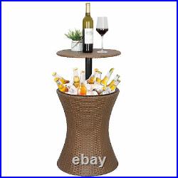 Rattan Cool Bar Brown Outdoor Patio Pool Party Ice Cooler Table Chest Set