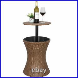Rattan Cool Bar Brown Outdoor Patio Pool Party Ice Cooler Table Chest Set