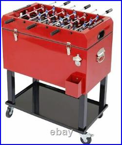 Red 68 qt Ice Chest Foosball Table Rolling Party Cooler Portable Steel Outdoor