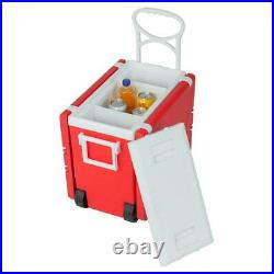 Red Multi Function Rolling Cooler Box Picnic Outdoor with Table & 2 Chairs Red