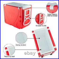 Red Multi Function Rolling Cooler Picnic Camping Outdoor with Table & 2 Chairs
