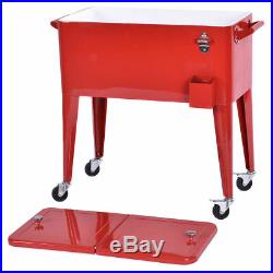 Red Outdoor Patio 80Quart Cooler Cart Ice Beer Beverage Chest Party Portable New