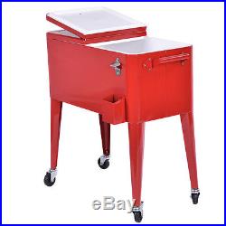 Red Outdoor Patio 80 Quart Cooler Cart Ice Beer Beverage Chest Party Portable