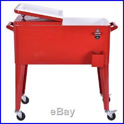 Red Outdoor Patio 80 Quart Cooler Cart Ice Beer Beverage Chest Party Portable