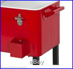 Red Rolling Outdoor Cooler Ice Chest Portable Beverage Cart Pool Beer Patio Deck