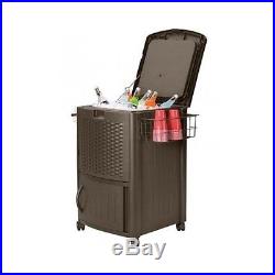 Resin Wicker Cooler Outdoor Party Chest Deck Pool Bar Rolling Portable Patio Ice