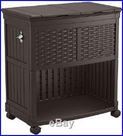 Resin Wicker Cooler Station Storage For Indoor Outdoor Occasion Dual Lid Brown