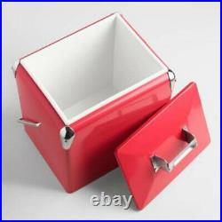 Retro Red Drink Cooler Vintage Old Fashioned Steel Metal Ice Chest withLocking Lid