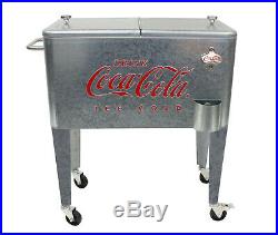 Retro Vintage Classic 60 Qt Embossed Galvanized Coca-Cola Rolling Cooler Box BBQ