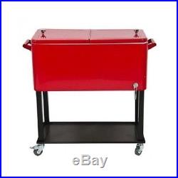 Rolling Chest Cooler Ice Deck Patio Outdoor Party Pool Steel Cold Beverage BBQ