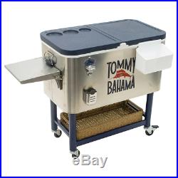Rolling Cooler 100 Quart Tommy Bahama Folding Side Shelf Stainless Steel New