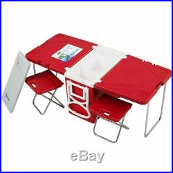 Rolling Cooler Box Picnic Camping Outdoor Furniture Set Outdoor Table + 2 Chairs
