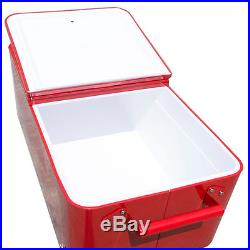 Rolling Cooler Cart 80 Quart Outdoor Ice Beer Beverage Chest Party Portable Red