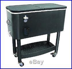 Rolling Cooler Cart Black 65 Quart Mobile Party Drink Chest Catering/Bar