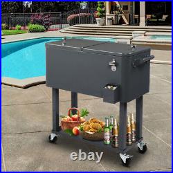 Rolling Cooler Cart Outdoor Party Ice Beer Mobile Ice Chest with Wheels 80Qt