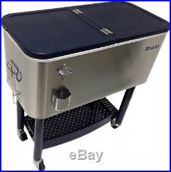 Rolling Cooler Ice Chest Portable Home Outdoor Patio Party Cart Stainless Steel