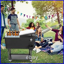 Rolling Cooler Picnic 80QT Outdoo Cooler Ice Chest Party Cooler Cart Black