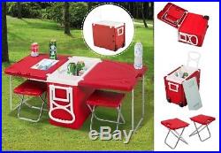 Rolling Cooler Picnic camping table/2chairs tailgate football red party NFL