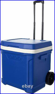 Rolling Cooler With Handle Ice Chest With Wheels Blue Camping Picnic Beach Camp