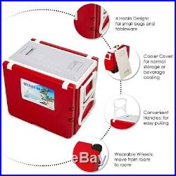 Rolling Cooler with Table 2 Chairs Red Multi Function Outdoor Camping Picnic New