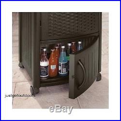 Rolling Ice Chest Cooler Storage Box Outdoor Patio Furniture Wicker Resin, New