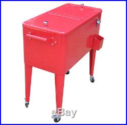 Rolling Ice Chest Cooler with Wheels Cart 80 Qt. Red Outdoor Patio Steel