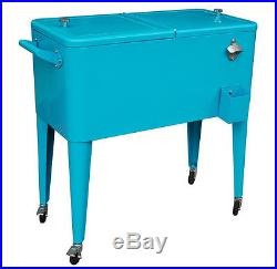 Rolling Ice Chest Cooler with Wheels Cart 80 Qt. Teal Outdoor Patio Steel