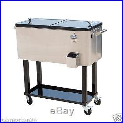 Rolling Ice Chest Party Cooler Drink Cart 80 Quart Holds 20 Gallons Pop Beer Cap