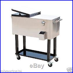 Rolling Ice Chest Party Cooler Drink Cart 80 Quart Holds 20 Gallons Pop Beer Cap