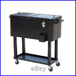 Rolling Ice Chest Portable Patio Party Drink Cooler Cart, 80-Quart, Black