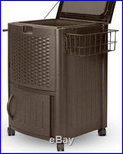 Rolling Outdoor Cooler Patio Ice Chest Deck Party Portable Beverage Cart Wicker