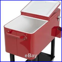Rolling Outdoor Patio Party Ice Chest Steel Cooler Bottle Opener Storage Tray