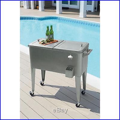 Rolling Outdoor Stainless Steel Ice Chest Cooler Outdoor Home Patio Pool Drinks