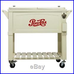 Rolling Patio Cooler Cart With Drain Plug / 2 Locking Casters Steel Contruction