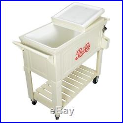 Rolling Patio Cooler Cart With Drain Plug / 2 Locking Casters Steel Contruction