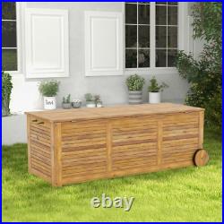 Rolling Patio Wooden Deck Box with 2 Wheelsand Side Handle for Outdoor