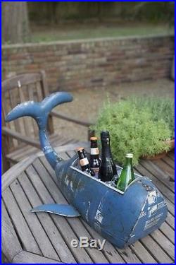 Rustic Reclaimed Metal Whale Cooler Or Planter Beverage Ice Tub Coastal 30