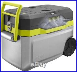 Ryobi 18v 50 Qt. Built-In Cup Holder Towing Handle Attached Lid Cooling Cooler