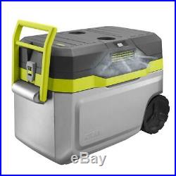 Ryobi 50 Qt. Cooling Cooler Kit With Battery And Charger Box Rolling Wheel Camp