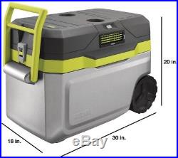 Ryobi 50 Qt. Cooling Cooler Kit With Battery And Charger Box Rolling Wheel New