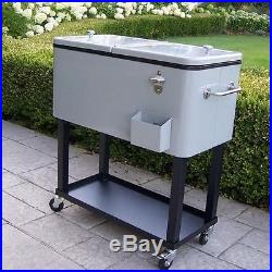 SILVER OUTDOOR ROLLING PORTABLE PATIO ICE CHEST COOLER CART Deck Entertaining
