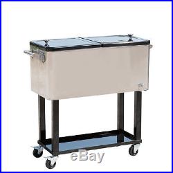 Silver Outdoor Patio 80 Quart Cooler Cart Ice Beer Beverage Chest Party Portable