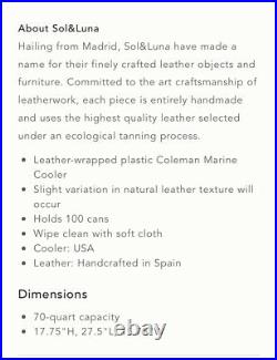 Sol & Luna cedar leather 70 Coleman quart cooler NWT 100 can
