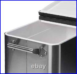 Stainless Steel 80 Qt. Chest Cooler Ice Cart Standing Wheeled with Bottle Opener