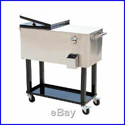 Stainless Steel 80 Qt Ice Chest Rolling Party Cooler Portable Dual Lid Outdoor