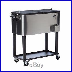 Stainless Steel Cooler On Wheels Beverage Party Tub Ice Box Outdoor Patio Fun