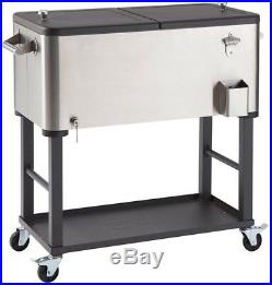 Stainless Steel Cooler Rolling Wheels Bar Cart Outdoor Party Cool Detachable Tub
